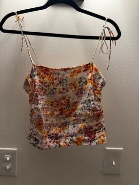 H&M Floral Tie-Strap Linen Top - Multicolor